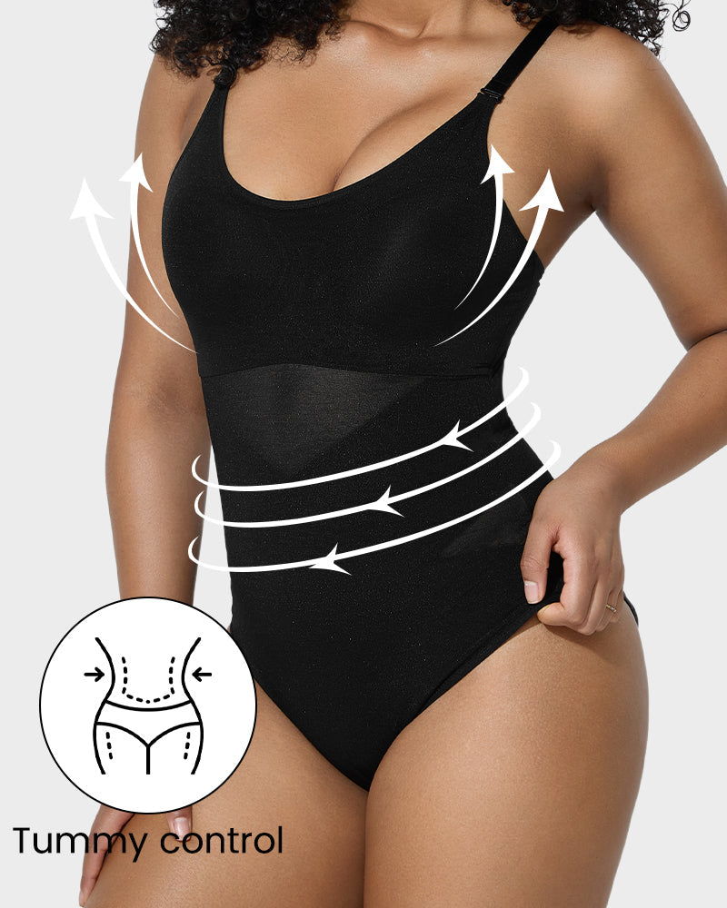 Flawlessly Fit Criss-Cross Mesh Panel Sculpting Bodysuit