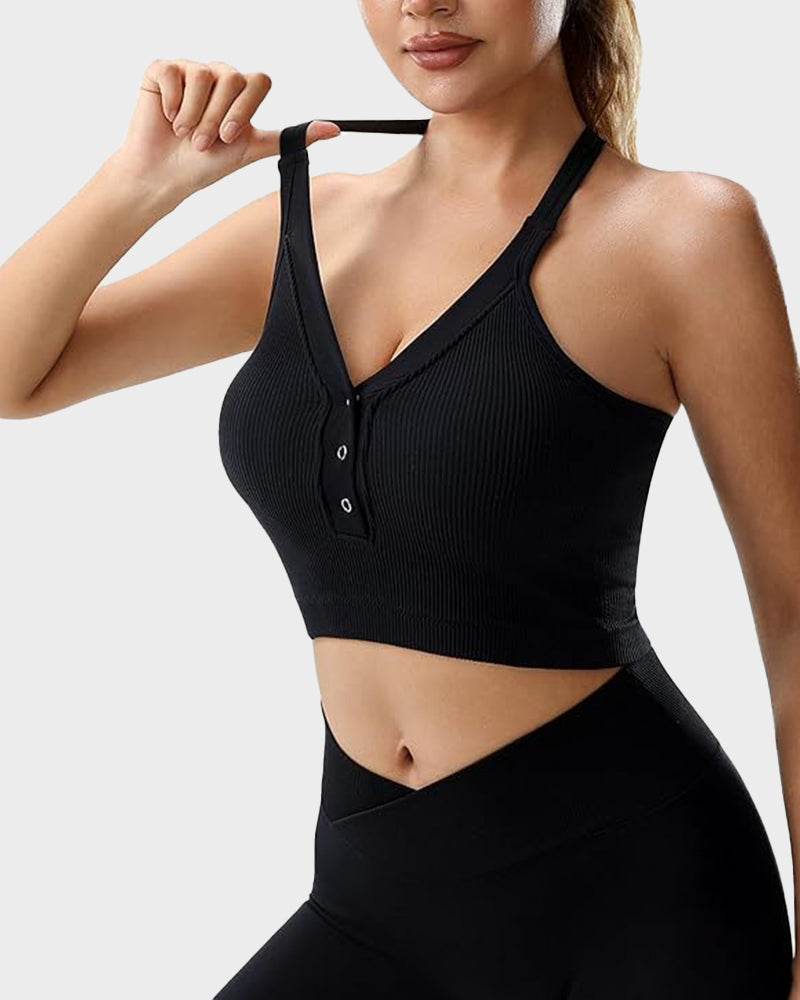 Chic Ribbed Knit Racer-Back Tank Top with Button Front
