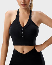 Chic Ribbed Knit Racer-Back Tank Top with Button Front