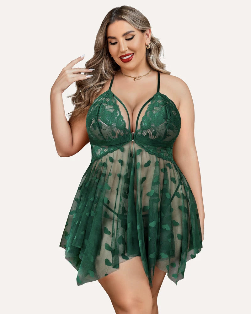 Stunning Plus Size Lace-Trimmed Nightdress with Front Slit