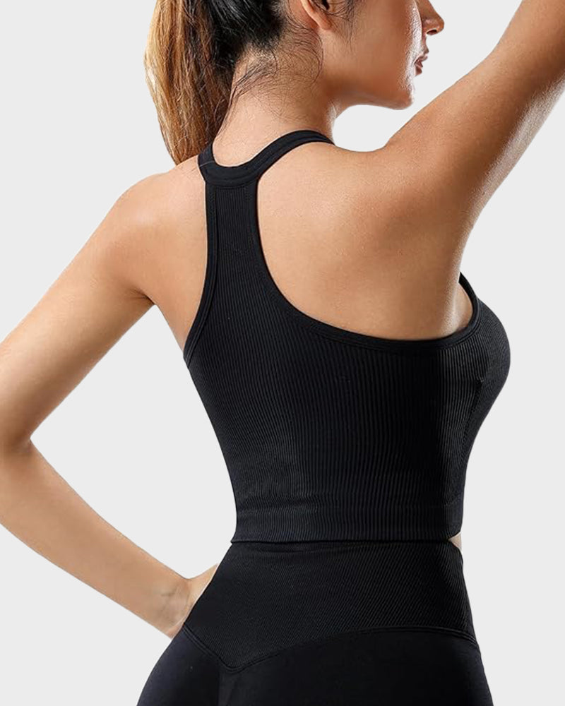Chic Ribbed Knit Racer-Back Tank Top with Button Front