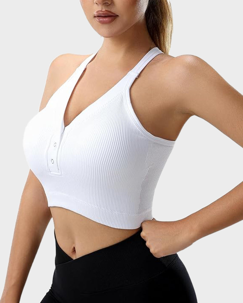 Chic Ribbed Knit Racer-Back Tank Top with Button Front