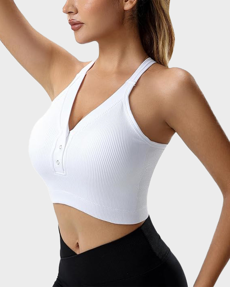 Chic Ribbed Knit Racer-Back Tank Top with Button Front