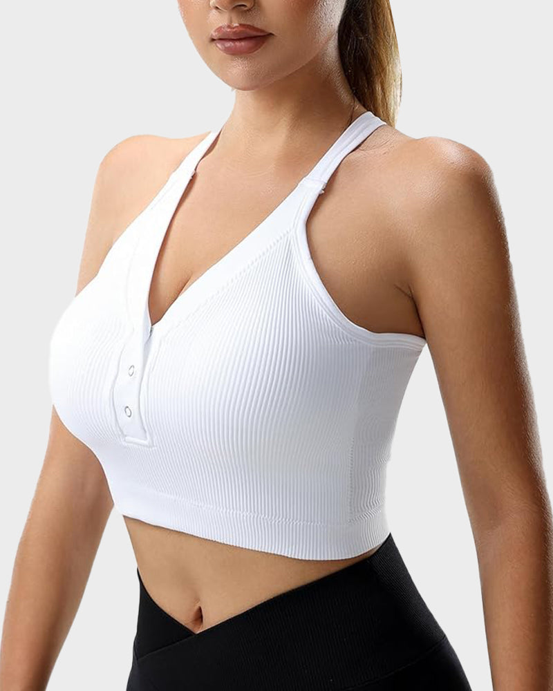 Chic Ribbed Knit Racer-Back Tank Top with Button Front