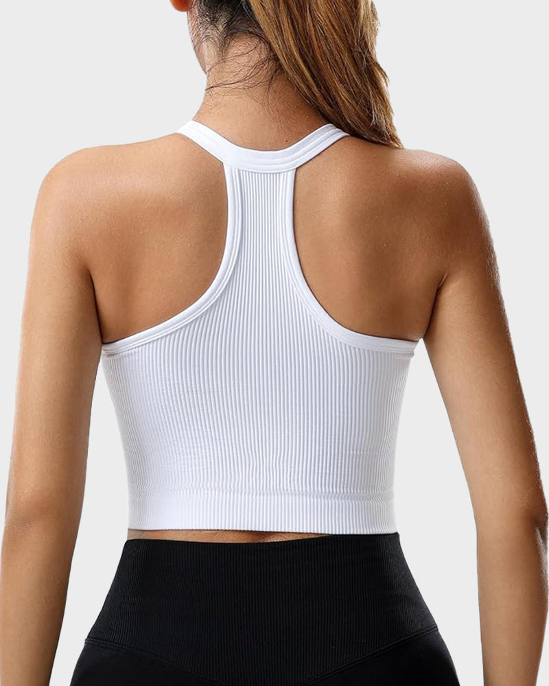 Chic Ribbed Knit Racer-Back Tank Top with Button Front
