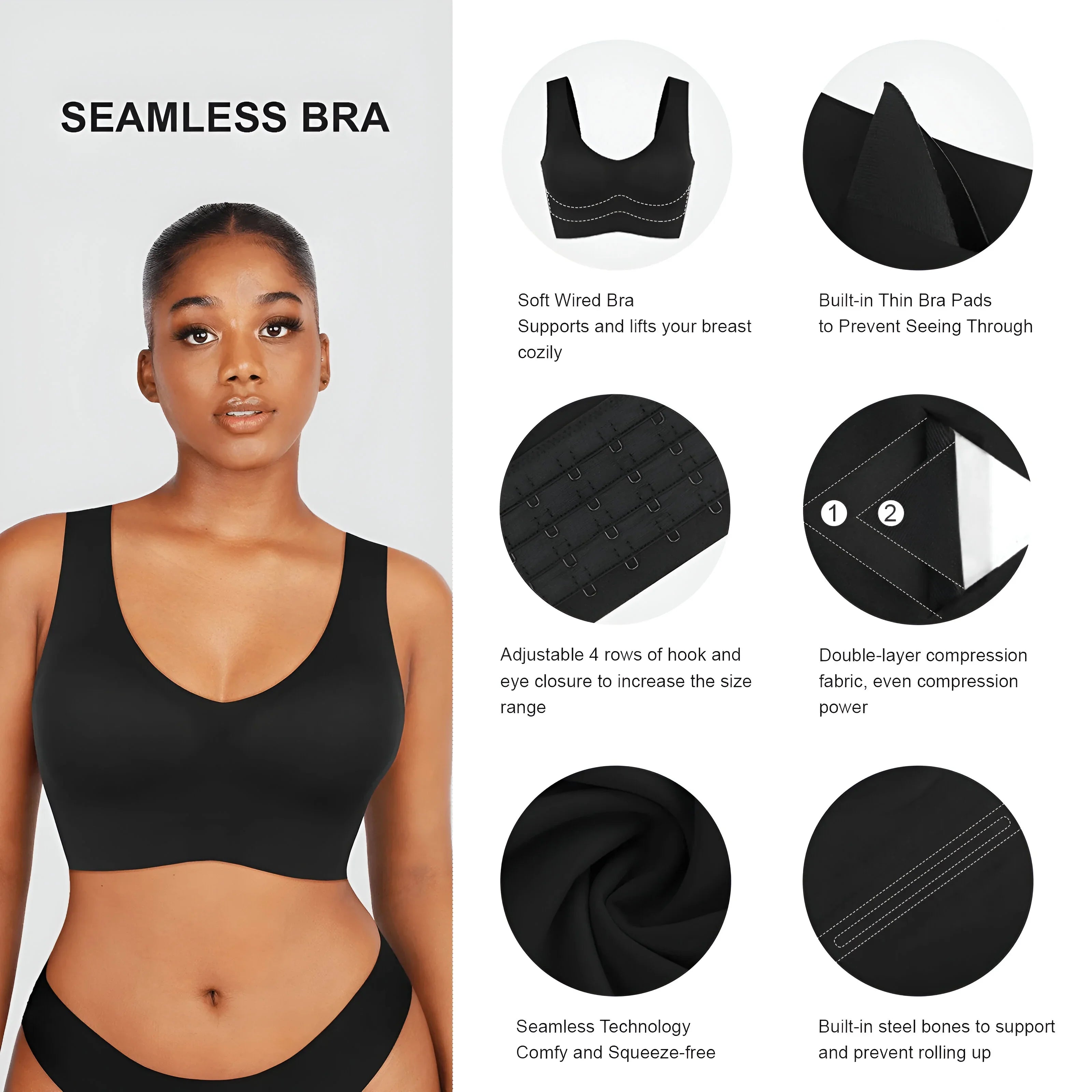 Elevate Your Comfort: Wireless V-Neck Back-Smoothing Bra™ in Classic Black