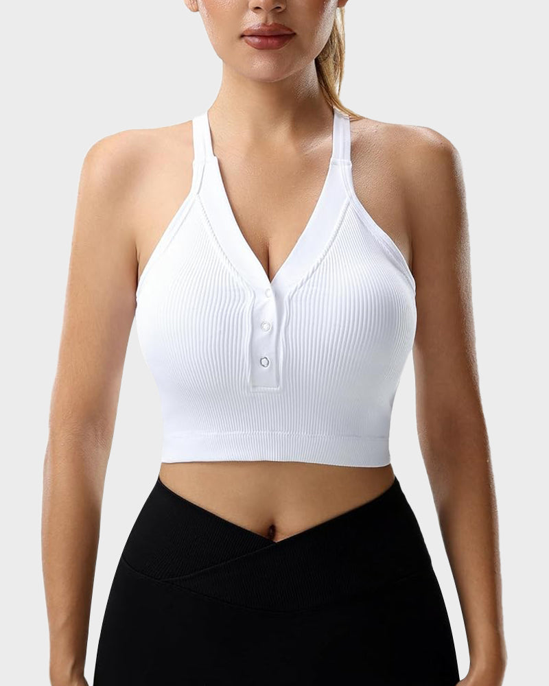 Chic Ribbed Knit Racer-Back Tank Top with Button Front