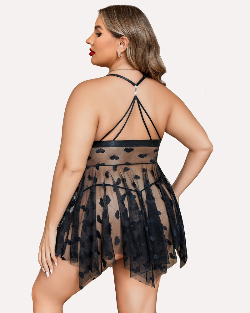 Stunning Plus Size Lace-Trimmed Nightdress with Front Slit