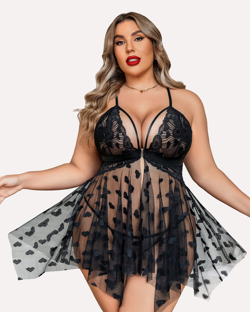 Stunning Plus Size Lace-Trimmed Nightdress with Front Slit
