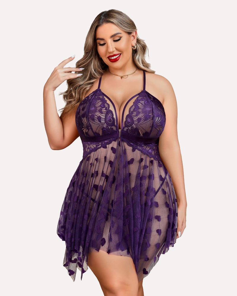 Stunning Plus Size Lace-Trimmed Nightdress with Front Slit