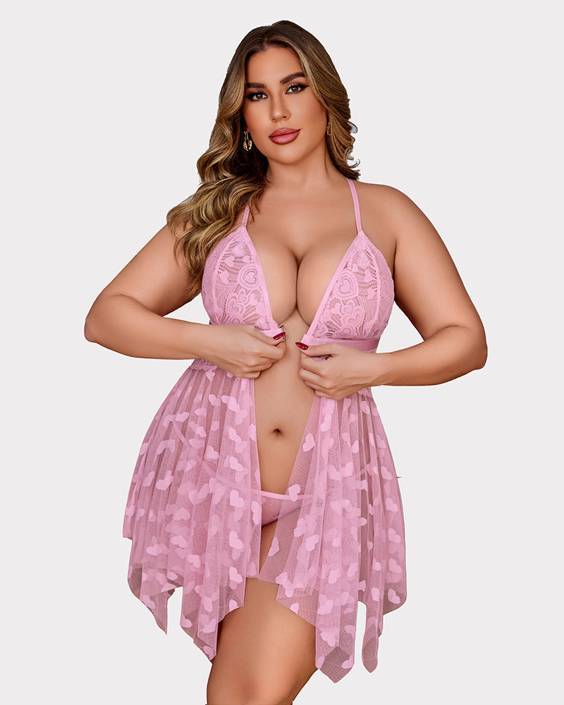 Stunning Plus Size Lace-Trimmed Nightdress with Front Slit