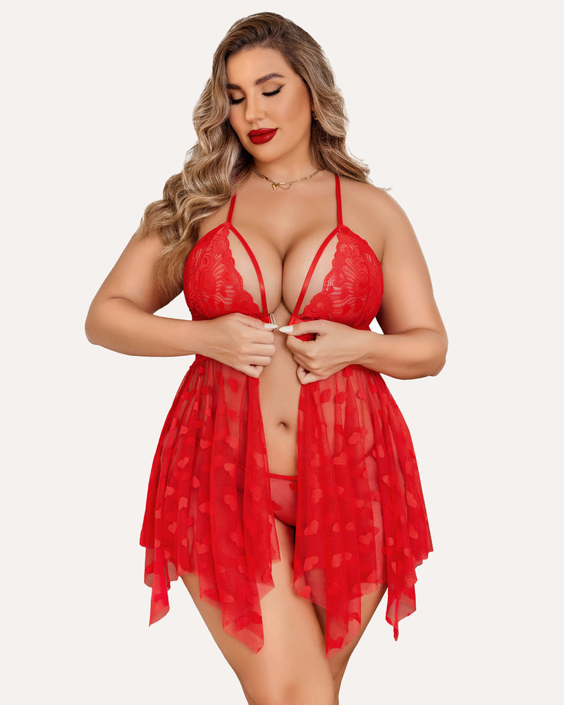 Stunning Plus Size Lace-Trimmed Nightdress with Front Slit