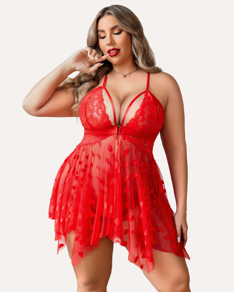 Stunning Plus Size Lace-Trimmed Nightdress with Front Slit