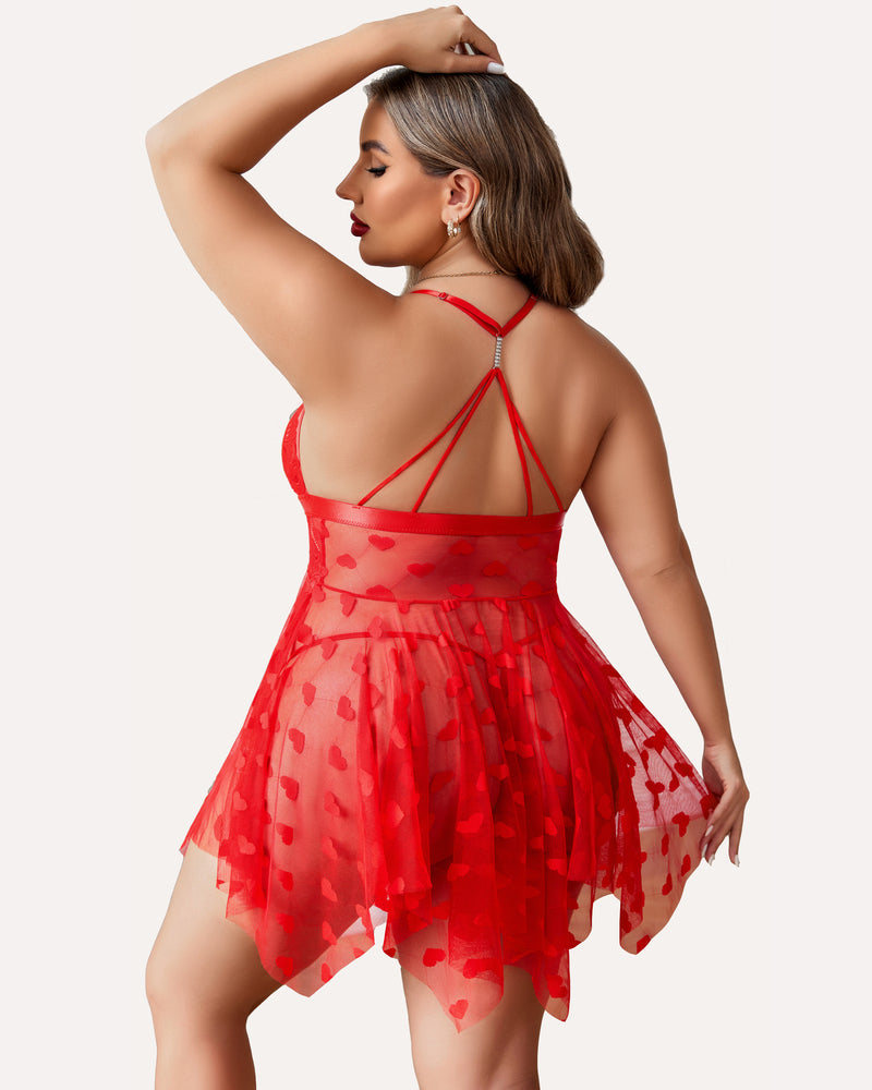 Stunning Plus Size Lace-Trimmed Nightdress with Front Slit