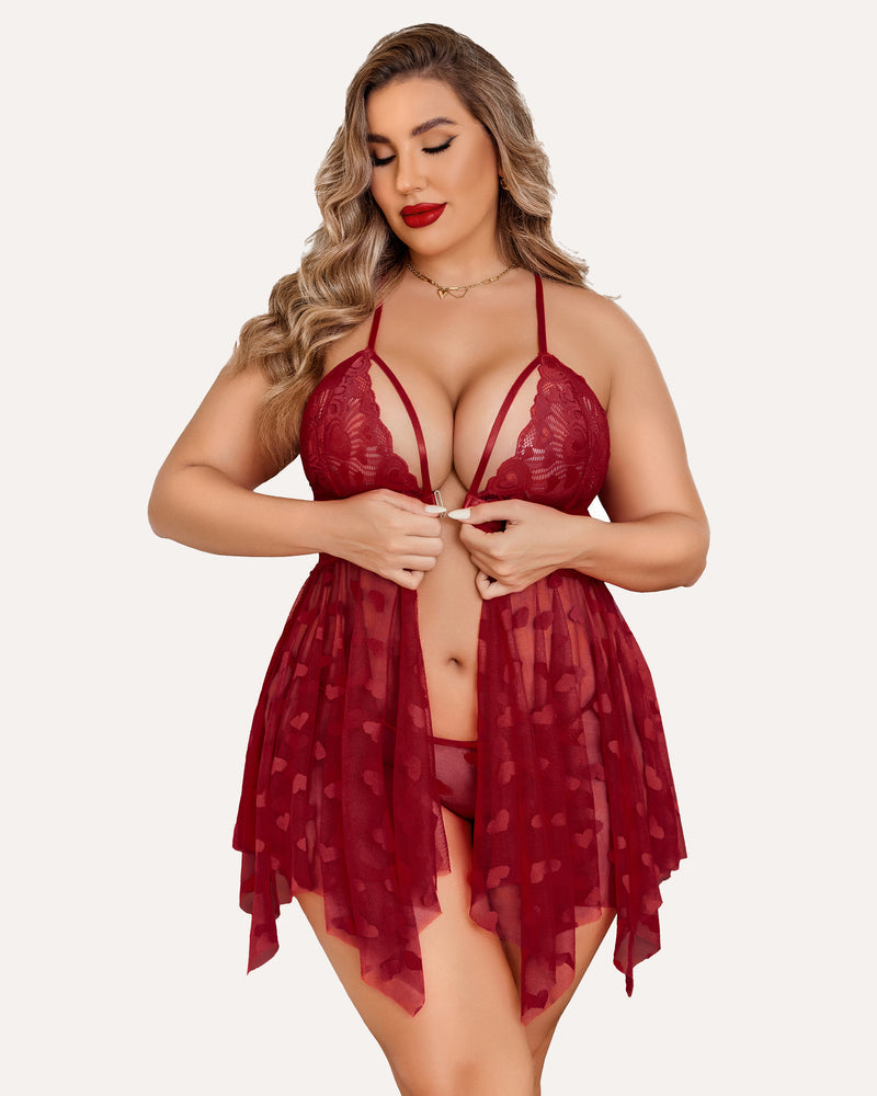 Stunning Plus Size Lace-Trimmed Nightdress with Front Slit