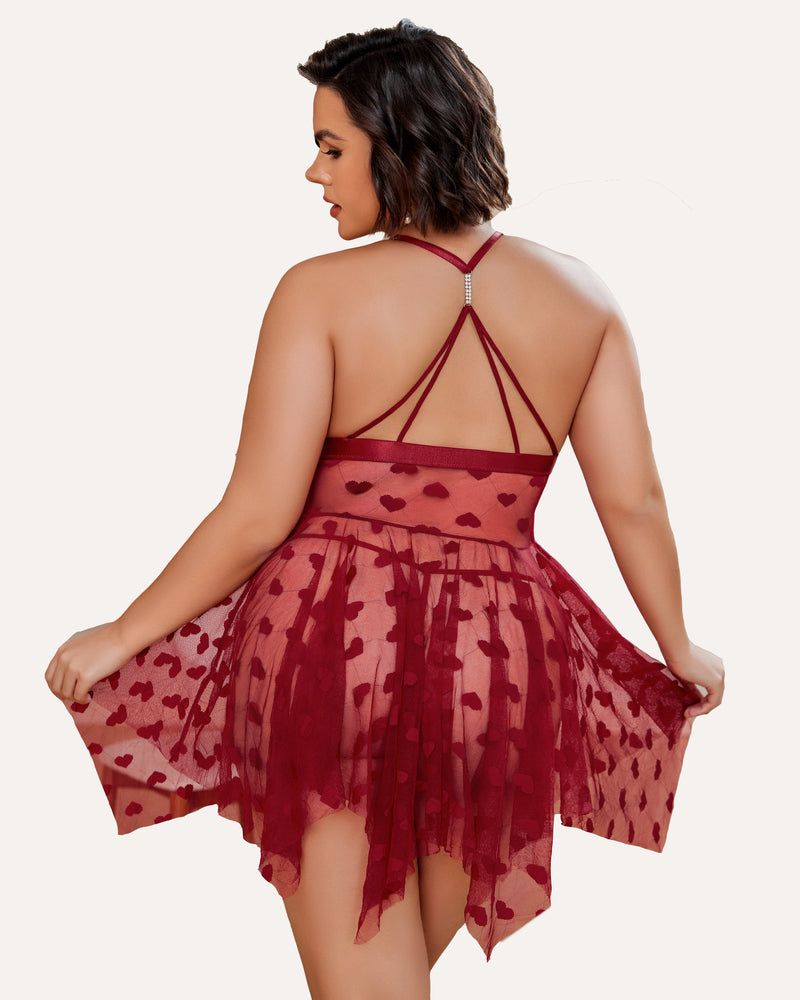 Stunning Plus Size Lace-Trimmed Nightdress with Front Slit