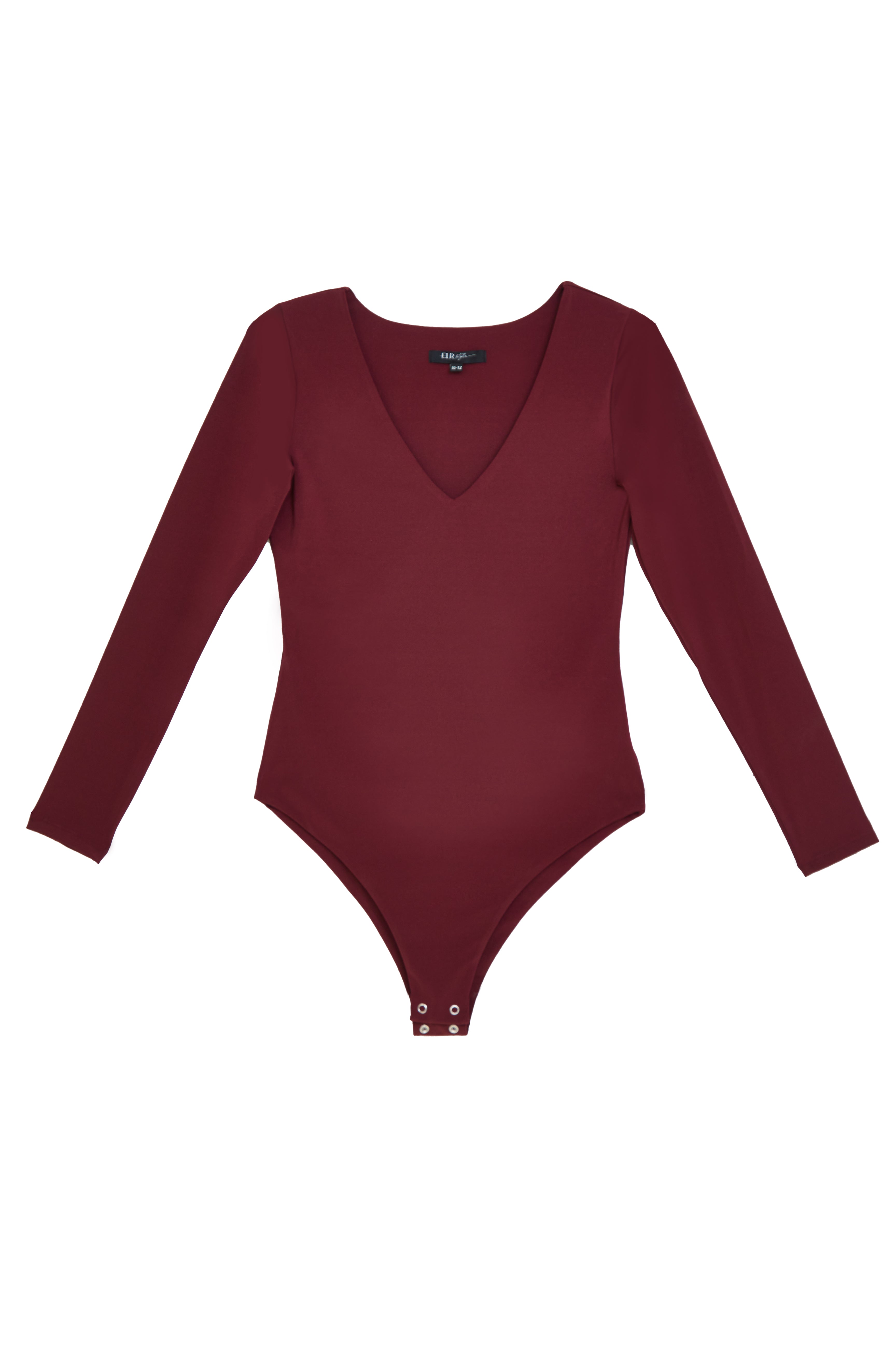 Elegant Long Sleeve Plunge Neck 'Grace' Bodysuit in Zinfandel
