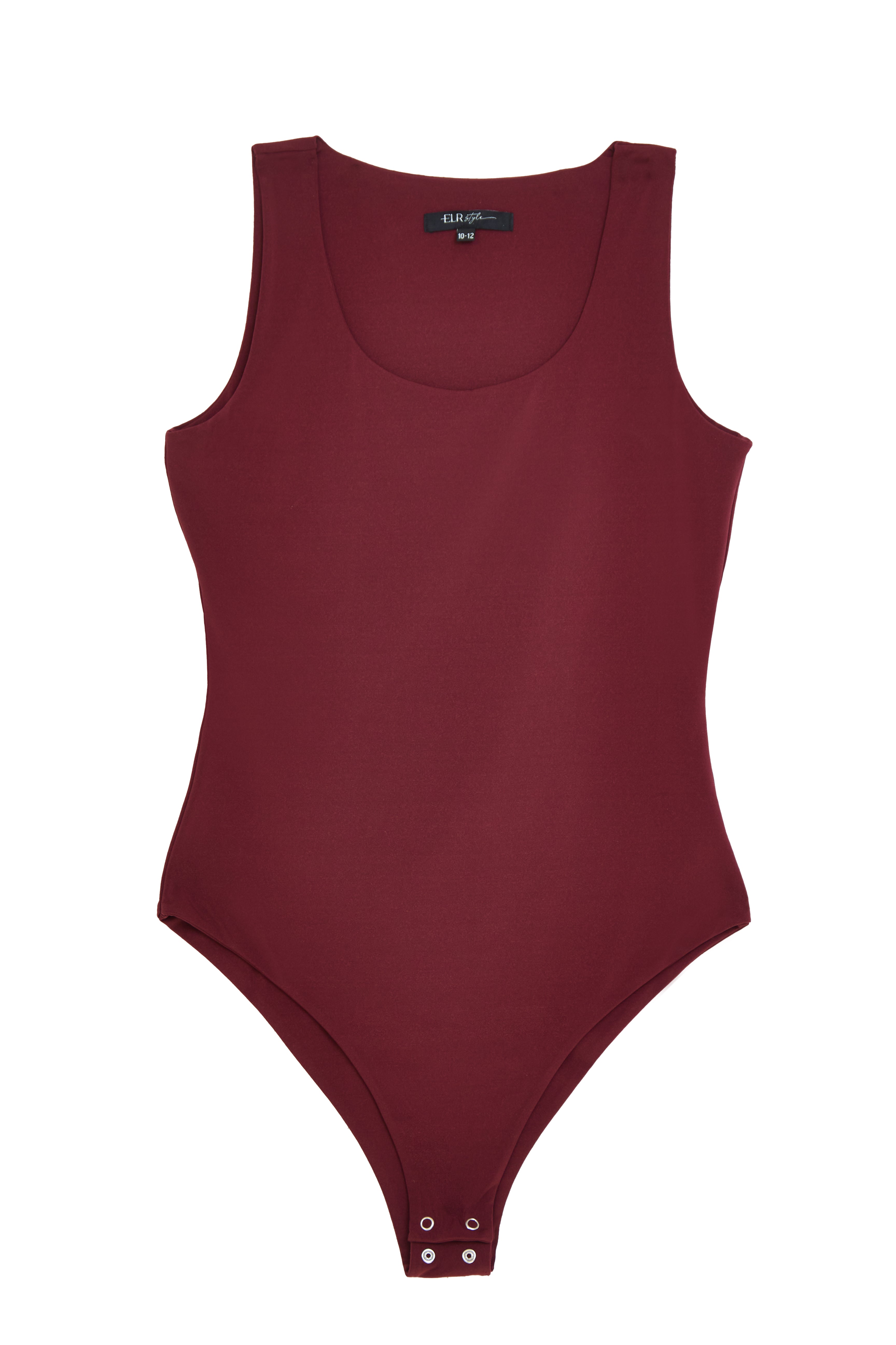 Elegantly Plunging Scoop Neck Sleeveless 'Joy' Bodysuit in Zinfandel