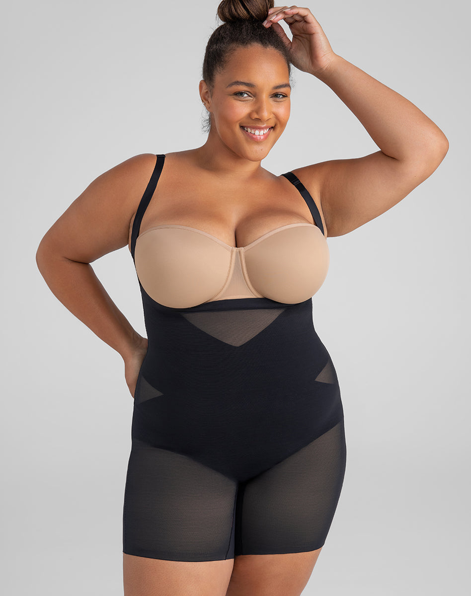 Sleek Open-Bust Mid-Thigh Shaper Bodysuit for Effortless Elegance