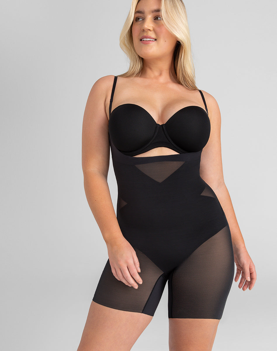 Sleek Open-Bust Mid-Thigh Shaper Bodysuit for Effortless Elegance