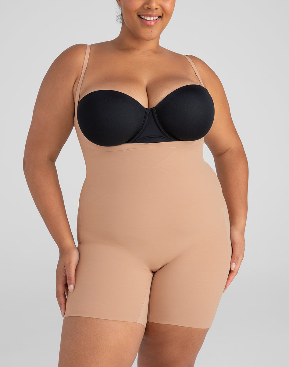 Sleek Open-Bust Mid-Thigh Shaper Bodysuit for Effortless Elegance