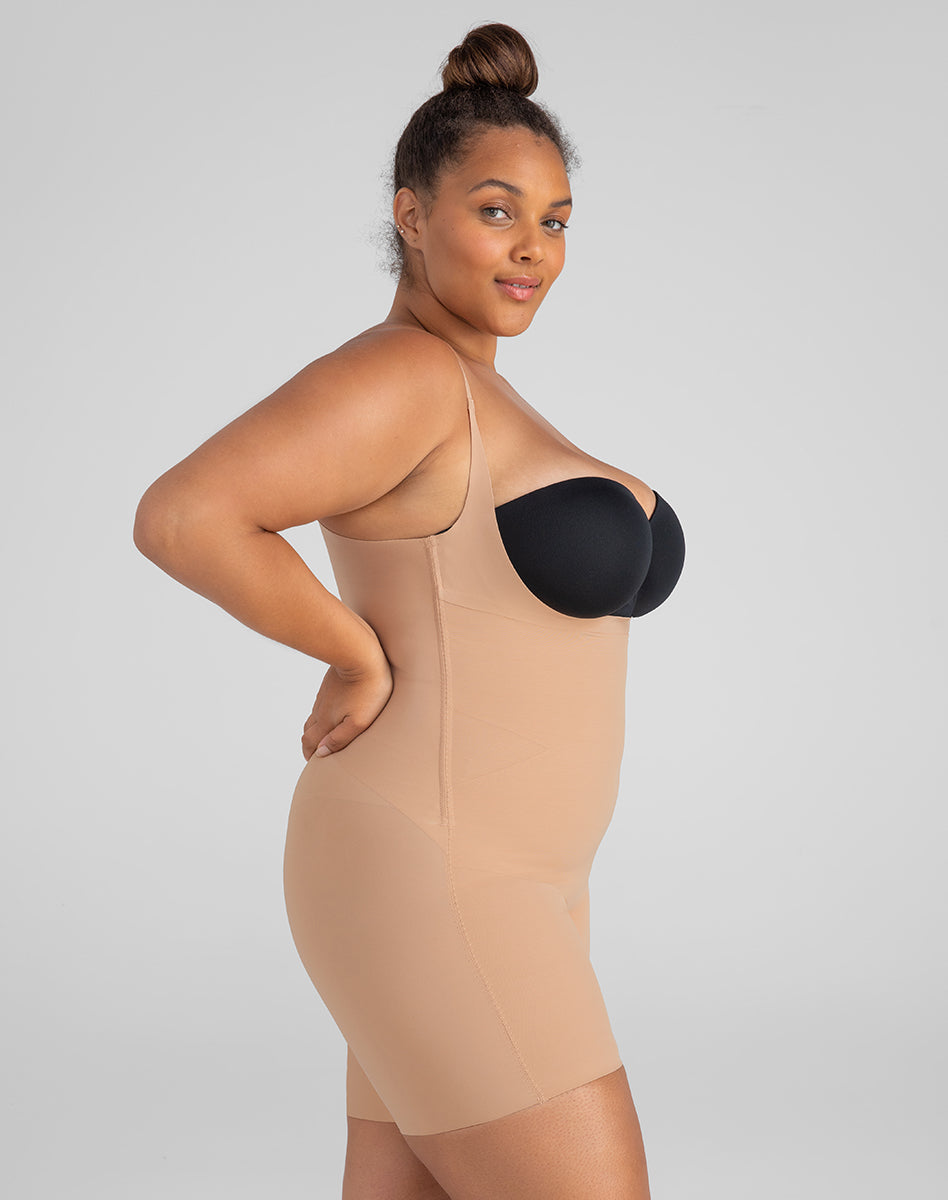 Sleek Open-Bust Mid-Thigh Shaper Bodysuit for Effortless Elegance