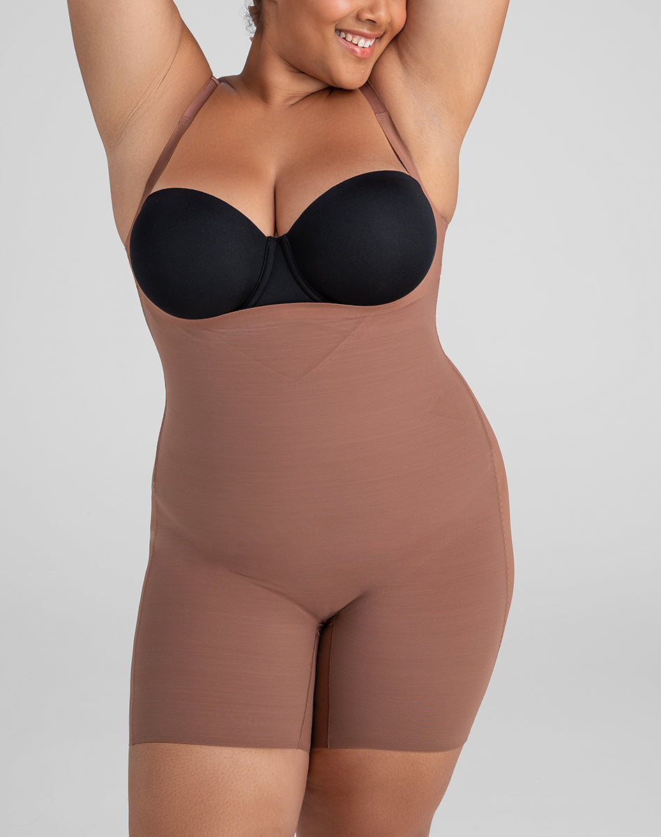 Sleek Open-Bust Mid-Thigh Shaper Bodysuit for Effortless Elegance