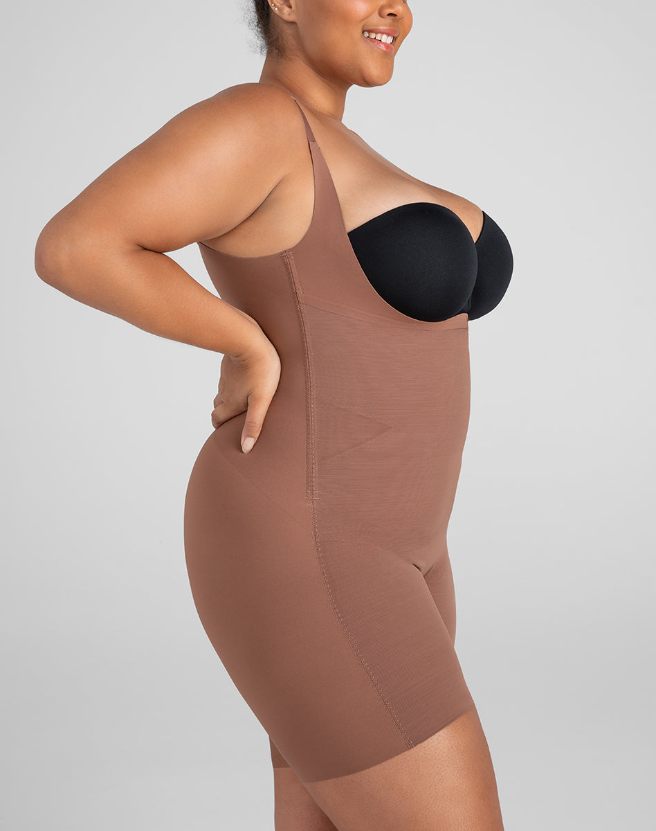 Sleek Open-Bust Mid-Thigh Shaper Bodysuit for Effortless Elegance