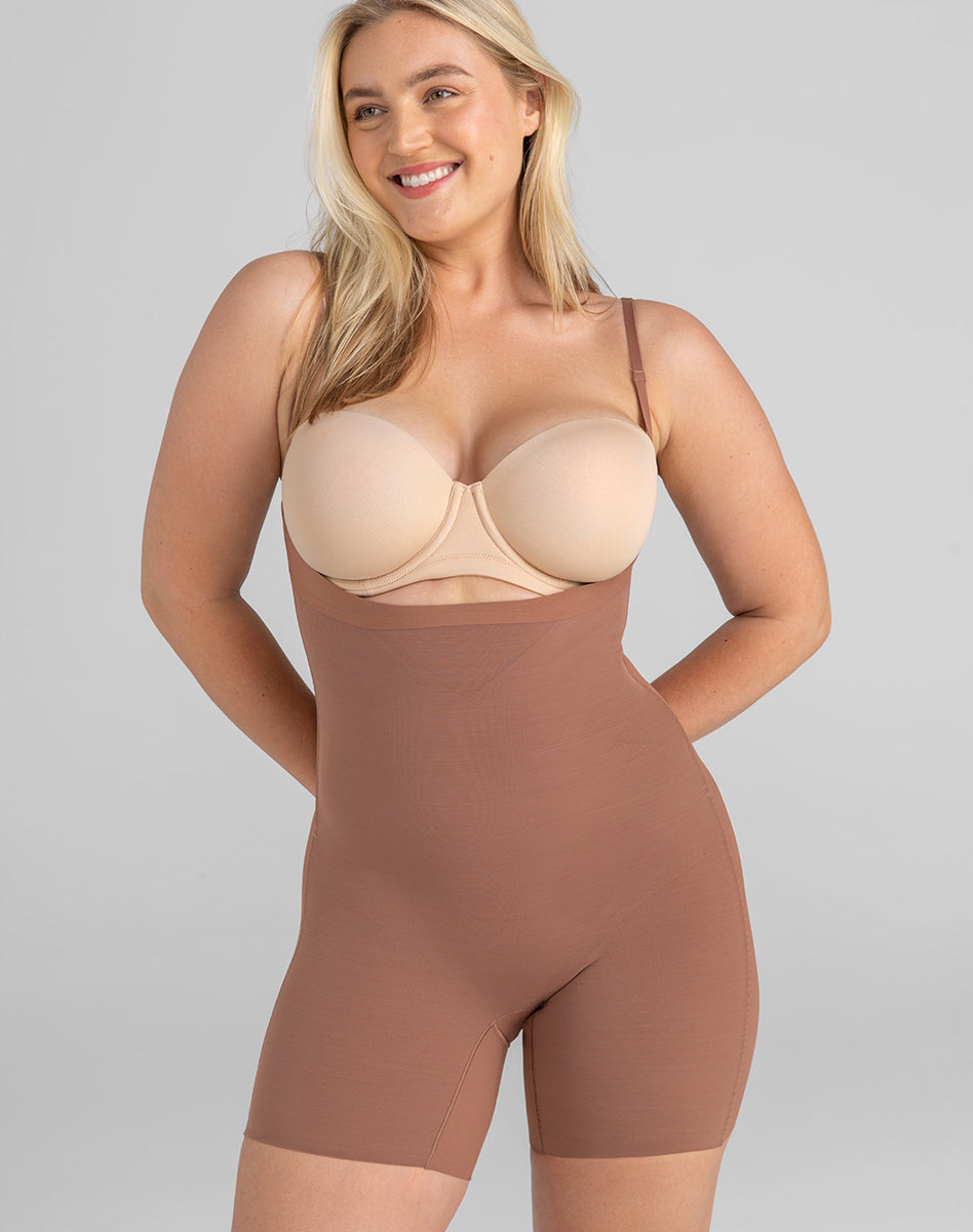 Sleek Open-Bust Mid-Thigh Shaper Bodysuit for Effortless Elegance