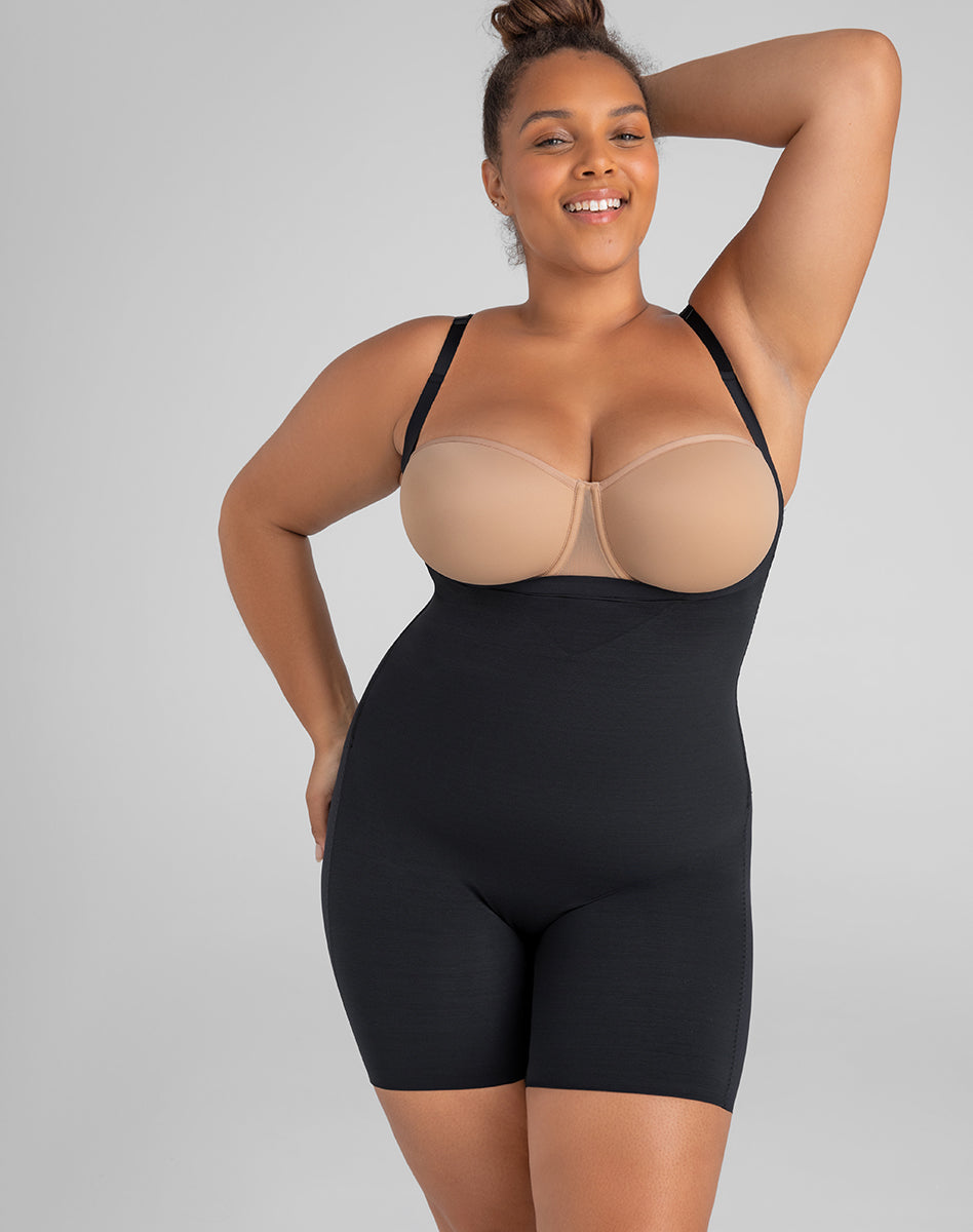 Sleek Open-Bust Mid-Thigh Shaper Bodysuit for Effortless Elegance
