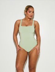 Elegant Square Neck Sleeveless 'Jade' Bodysuit in Refreshing Matcha Green