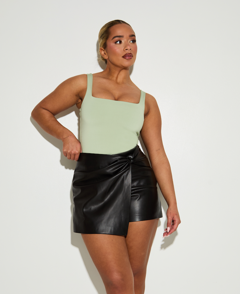 Elegant Square Neck Sleeveless 'Jade' Bodysuit in Refreshing Matcha Green
