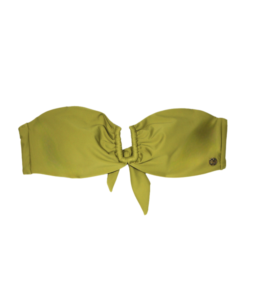 Chic Olive Bandeau U-Front Bikini Top with Removable Straps
