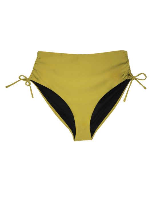 Chic Ruched High-Waisted Bikini Bottoms with Adjustable Fit - Olive Green