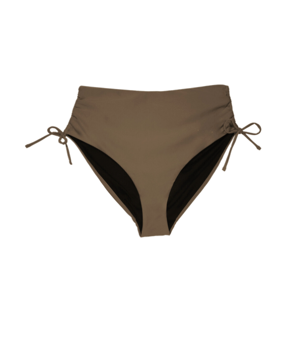 Stylish Ruched High-Waisted Bikini Bottoms with Adjustable Fit - Smoky Quartz