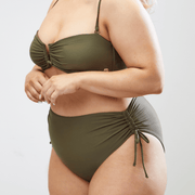 Stylish Ruched High-Waisted Bikini Bottoms with Adjustable Fit - Smoky Quartz