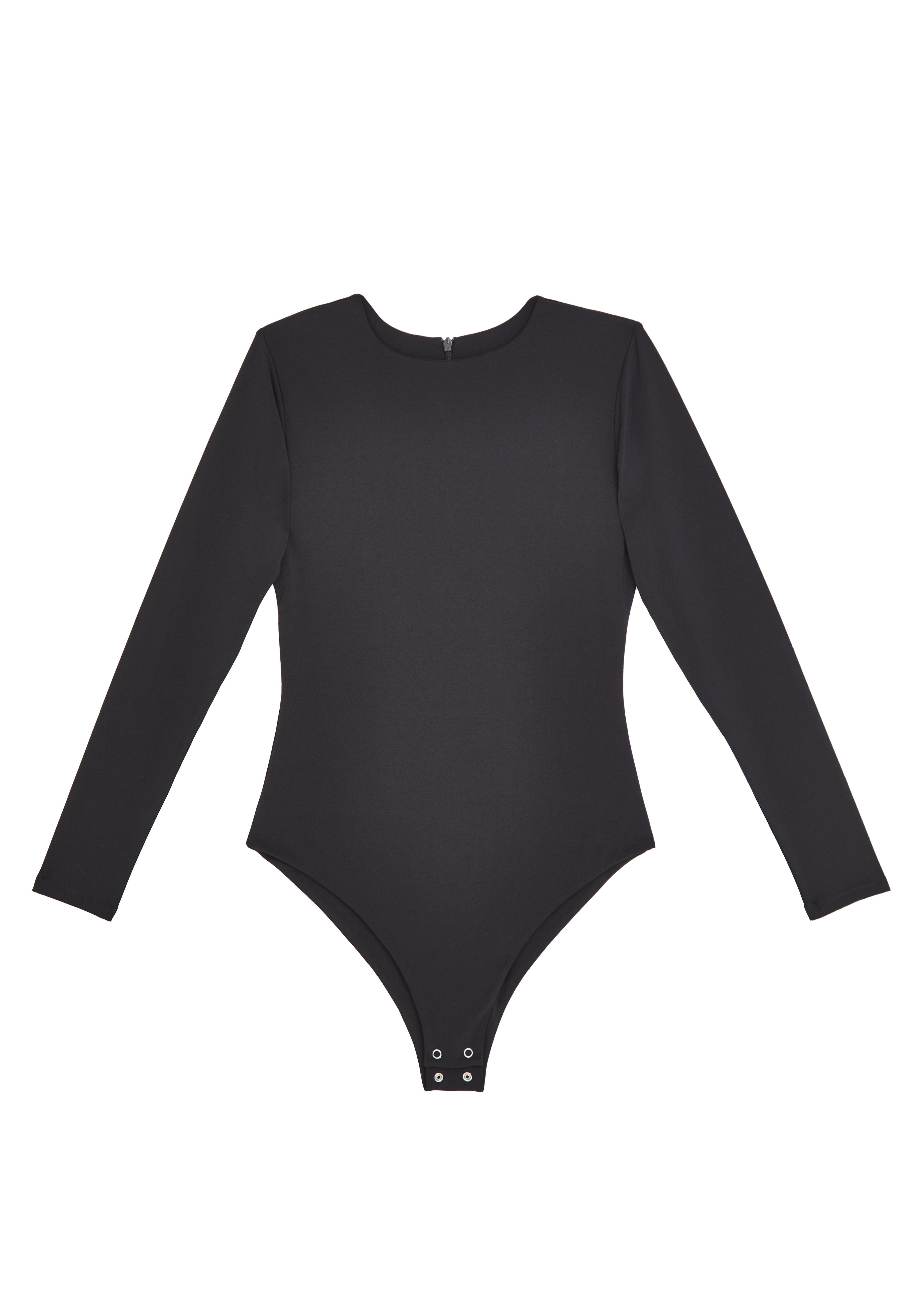 Chic Black Long Sleeve 'Yas' Crew Neck Bodysuit