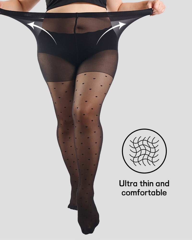 Chic Plus Size Sheer Tights with Dazzling Dot Pattern in Black