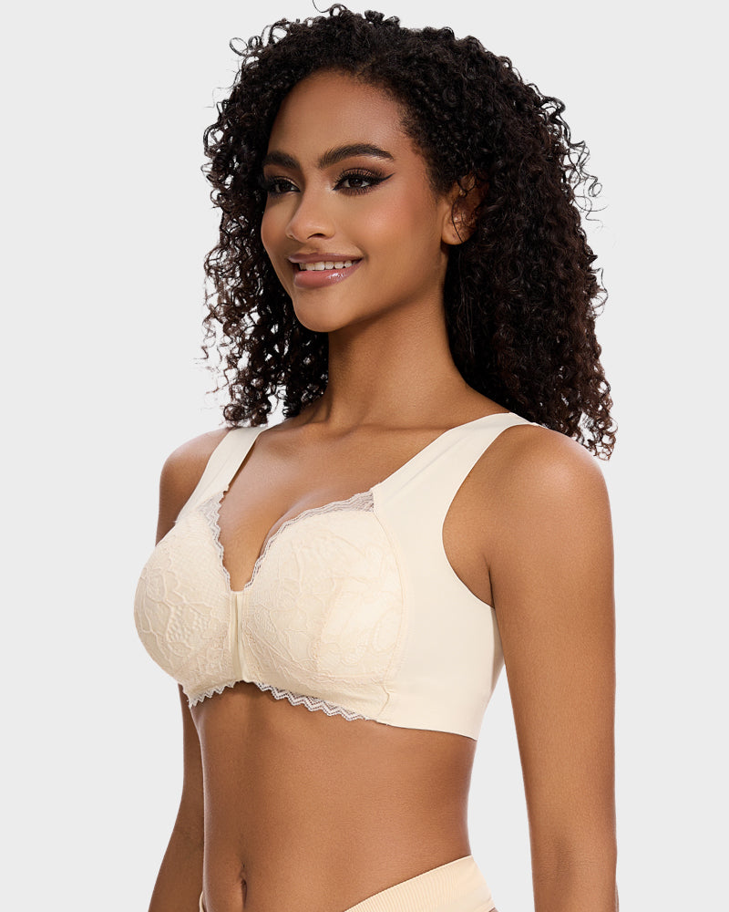 5D Shaping Wireless Bra with Lace Front Closure – Ultimate Comfort and Style