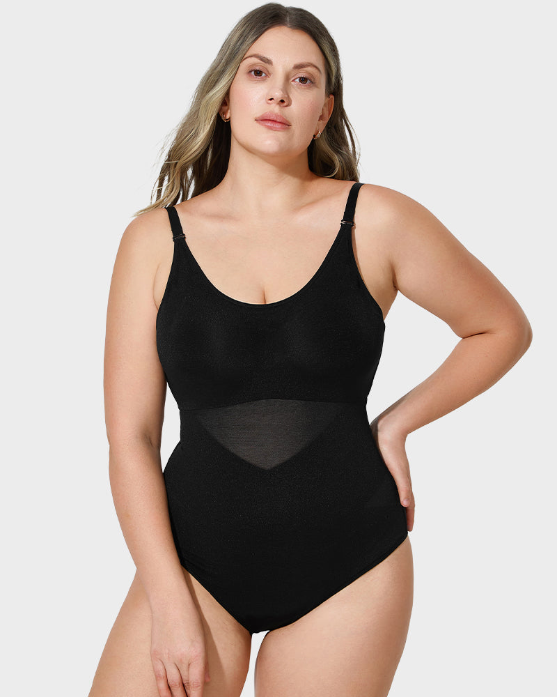 Flawlessly Fit Criss-Cross Mesh Panel Sculpting Bodysuit