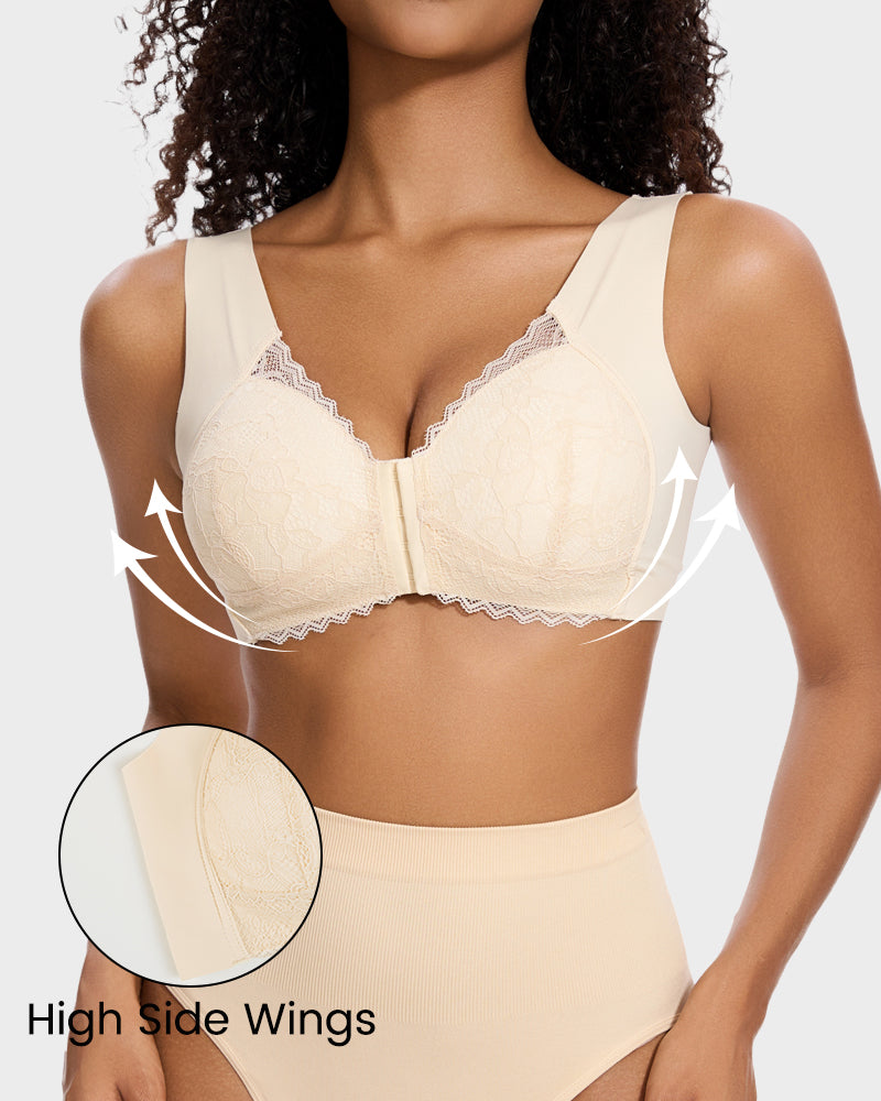5D Shaping Wireless Bra with Lace Front Closure – Ultimate Comfort and Style