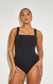 Chic Black 'Jade' Sleeveless Bodysuit with Square Neckline