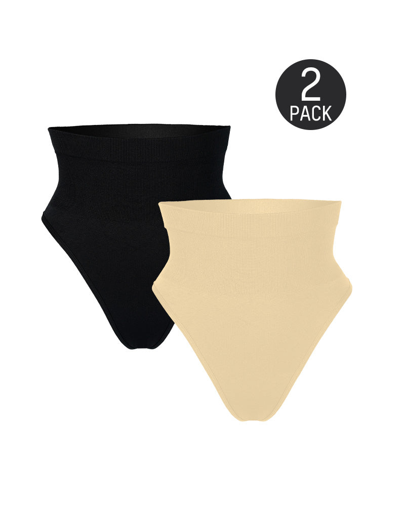 Sleek Mid-Waist Tummy Control Thong Set (2 Pack)