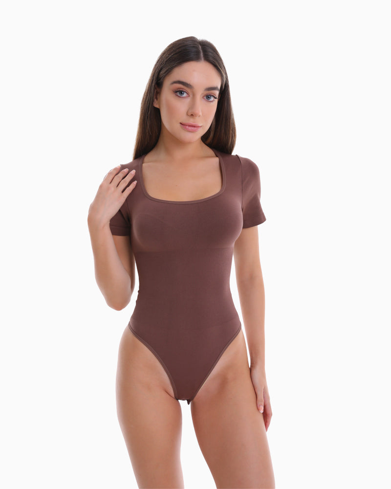 Chic Square Neck Thong Bodysuit for Effortless Elegance