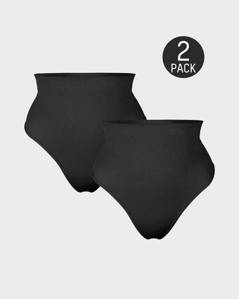 Sleek Mid-Waist Tummy Control Thong Set (2 Pack)