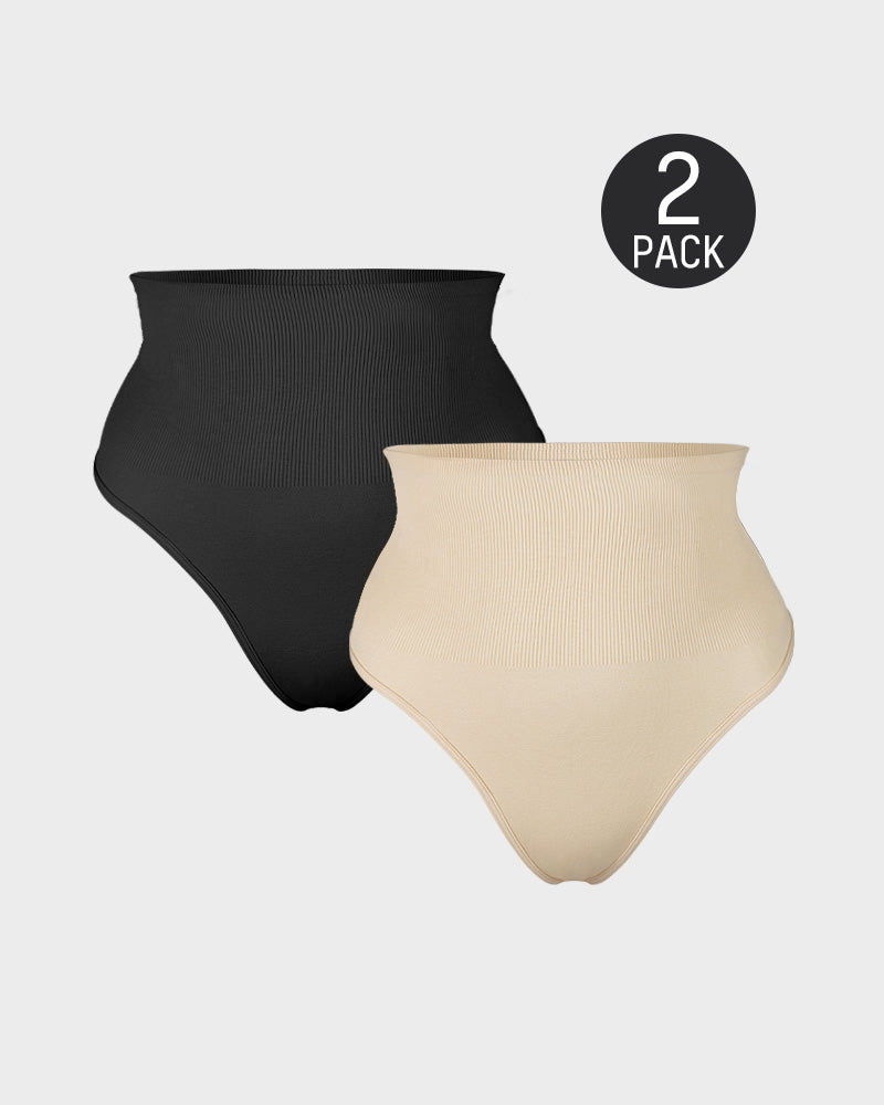 Sleek Mid-Waist Tummy Control Thong Set (2 Pack)