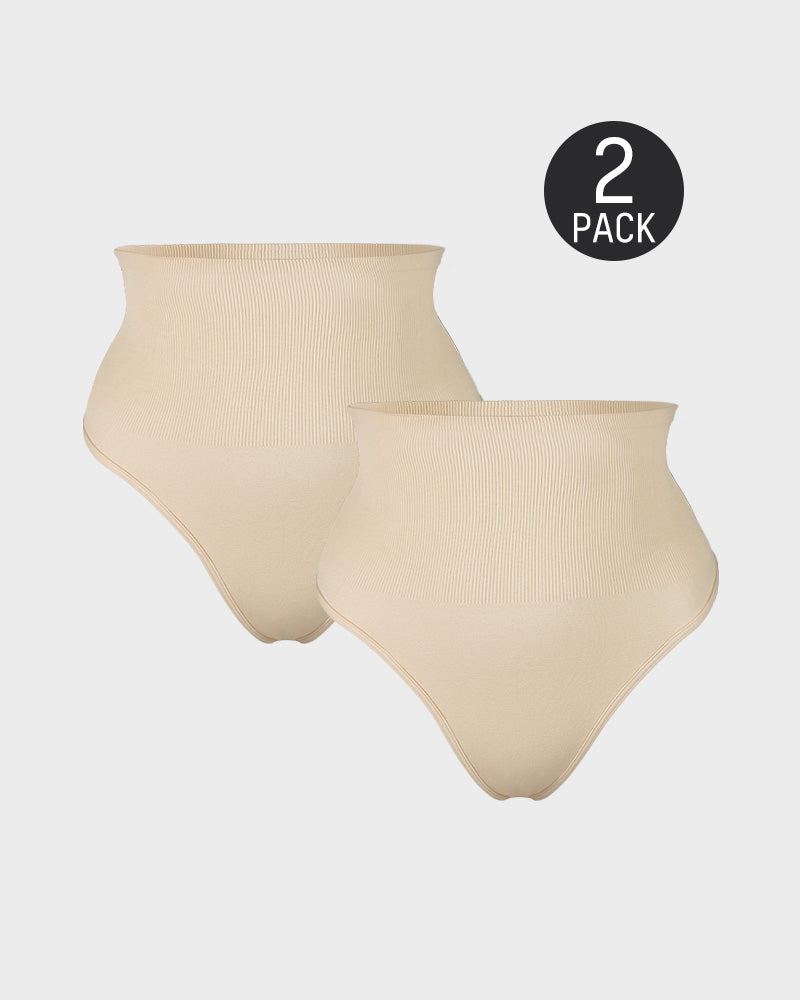 Sleek Mid-Waist Tummy Control Thong Set (2 Pack)