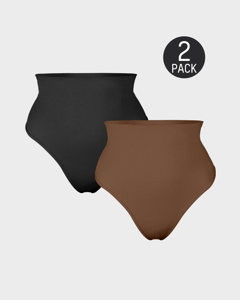 Sleek Mid-Waist Tummy Control Thong Set (2 Pack)