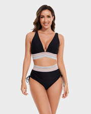 Stylish High Waisted Color Block Bikini Sets with Tummy Control