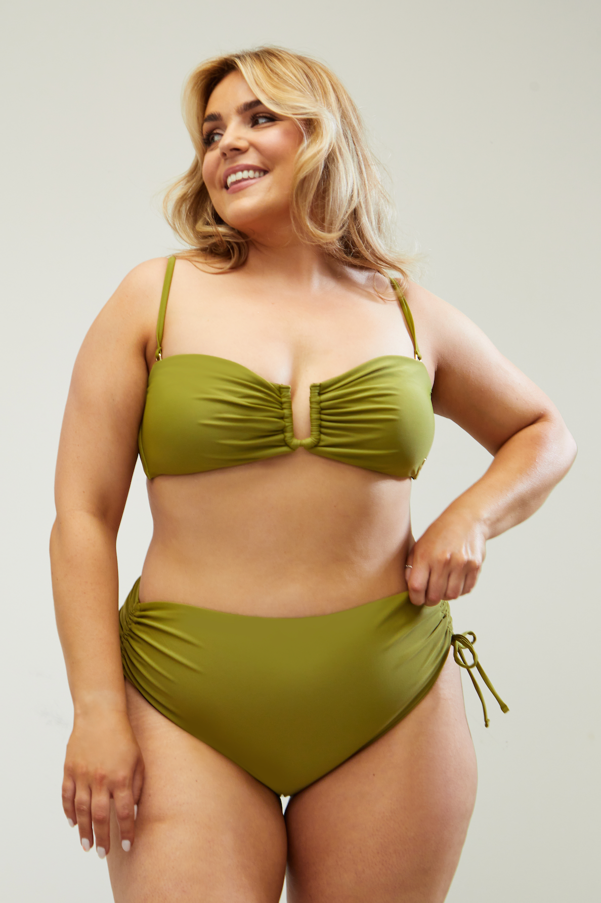 Chic Olive Bandeau U-Front Bikini Top with Removable Straps